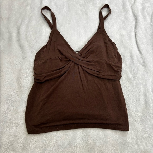 Chocolate Brown Tie Front Fitted Tank Top‎ - Picture 1 of 3